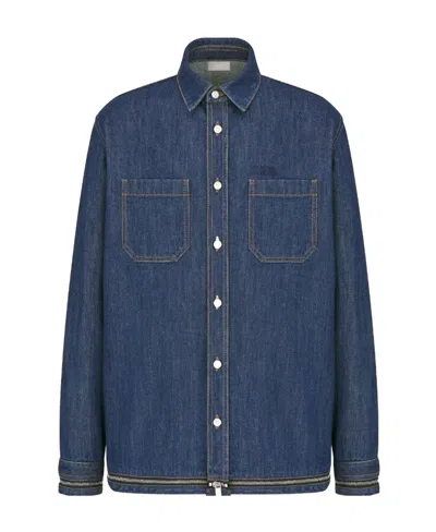 Dior Long-sleeved Bag Denim Shirt In Blue