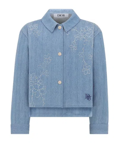 Dior Long-sleeved Denim Coat In Blue