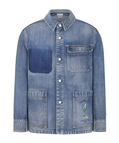 Dior Long-sleeved Denim Coat In Blue