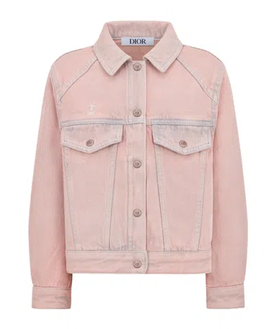 Dior Long-sleeved Denim Coat In Pink