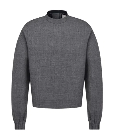 Dior Long-sleeved High-necked Wool Shirt In Gray