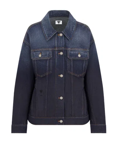 Dior Long-sleeved Lapel Denim Coat In Blue