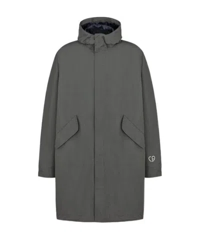 Dior Long-sleeved Logo Coat In Black