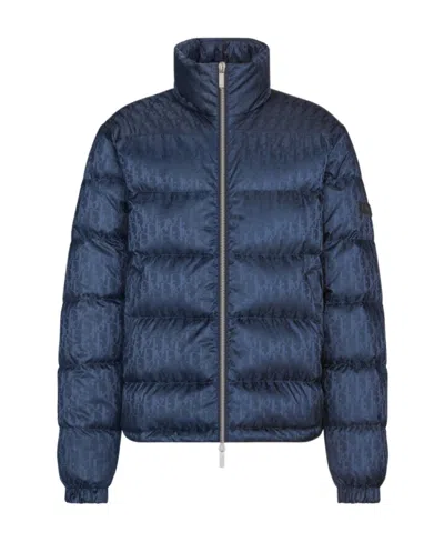 Dior Long-sleeved Quilted Down Jacket In Blue