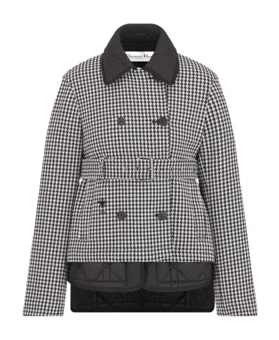 Dior Long-sleeved Wool Coat In Black