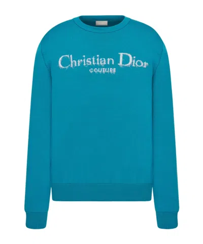 Dior Long-sleeved Wool Sweater In Blue