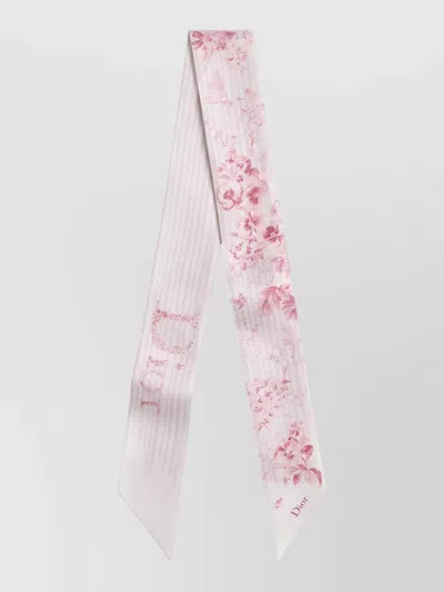 Dior Long Tie Floral And Striped Pattern In Gray