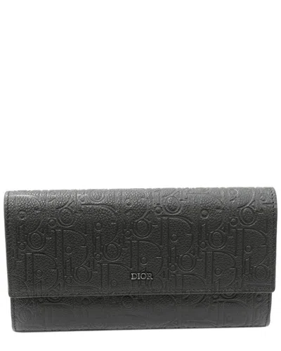 Dior Long Wallet With Zipper (authentic Pre-loved) In Black