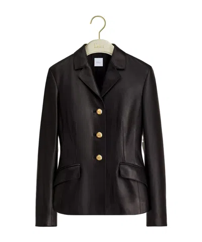 Dior Long-sleeve Leather Jacket In Black