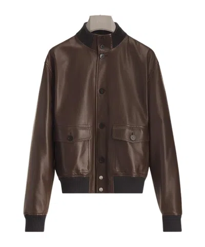 Dior Long-sleeve Leather Jacket In Burgundy