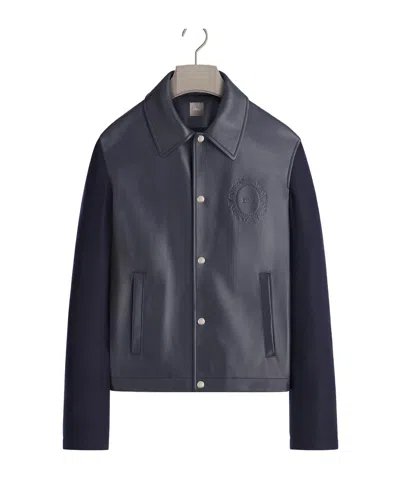 Dior Long-sleeve Leather Jacket In Blue