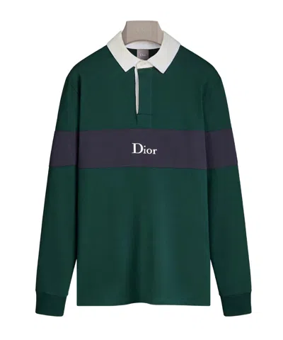 Dior Polo Shirt Contrast Collar Long Sleeves In Green