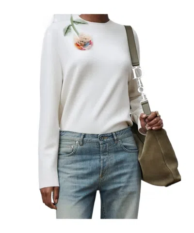 Dior Long-sleeved Wool Knit Sweater In White