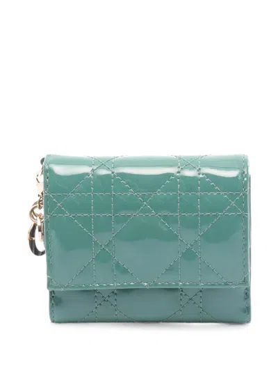 Pre-owned Dior Lotus Trifold Wallet In Green