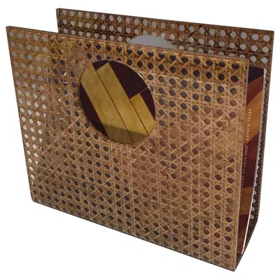 Pre-owned Dior Lucite, Brass & Encrusted Cane Magazine Rack In The Style Of C.  In Brown