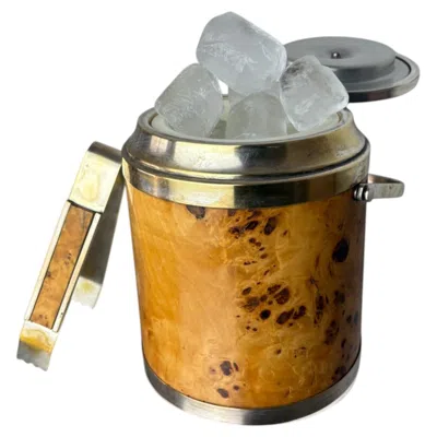 Pre-owned Dior Lucite Burl Wood & Brass Ice Bucket With Tongs, Italy, 1970 In Brown
