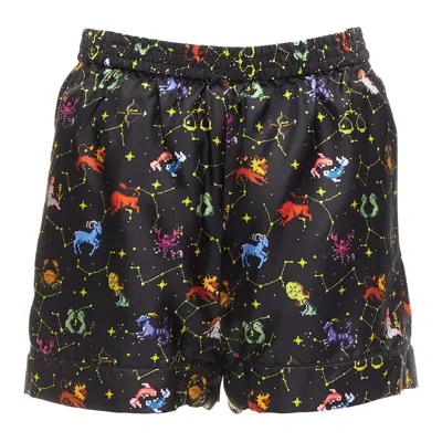 Pre-owned Dior Lucky  100% Silk Black Colorful Astrology Cuffed Boxer Shorts Fr32 Xxs