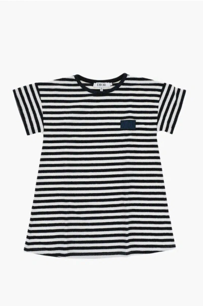 Dior Lurex Striped Tee Dress In Black