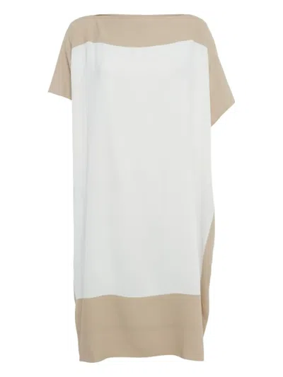 Pre-owned Dior M Crepe Colourblock Dress In White