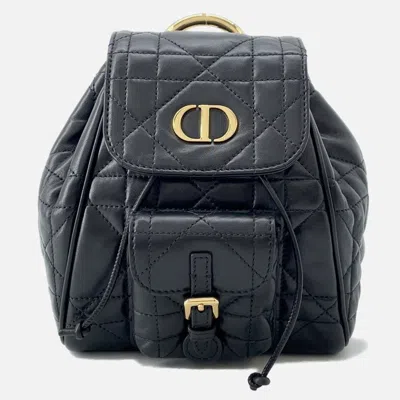 Pre-owned Dior Macrocannage Caro Backpack Black Lambskin Size Small