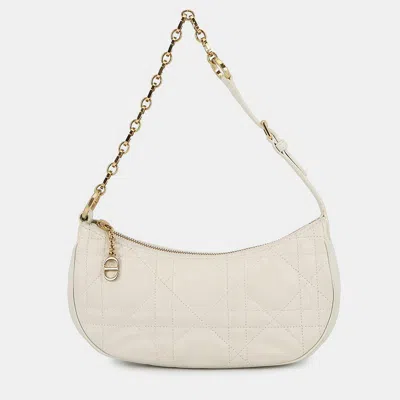 Pre-owned Dior Macrocannage Cd Lounge Hobo Bag Latte White Lambskin