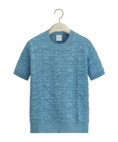 Dior Macrocannage Short-sleeved Sweater In Blue