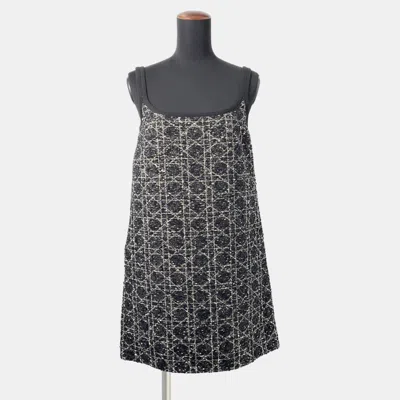 Pre-owned Dior Macrocannage Tweed Short Flare Dress Size 34 Black