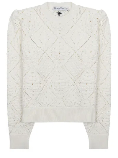Dior Maglia Traforata In Cotone In White