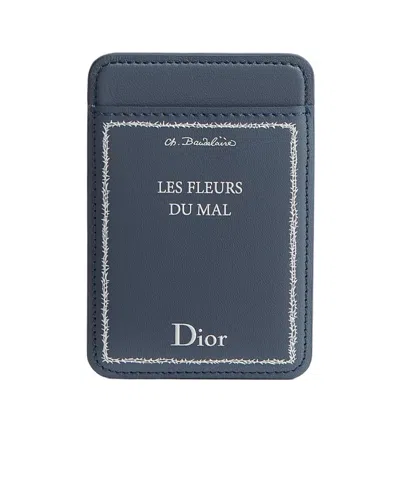 Dior Magnetic Card Holder In Blue And White