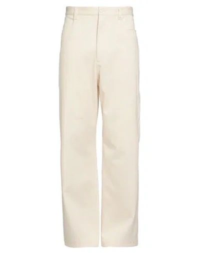 Dior Man Pants Ivory Size 34 Cotton, Cashmere, Polyamide, Elastane, Calfskin In Neutral