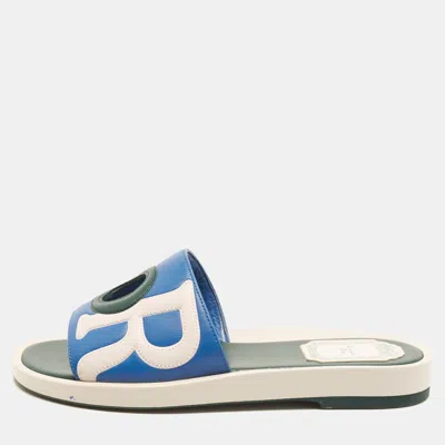 Pre-owned Dior Marina Size 35 Tricolor Leather Flat Slides In Blue