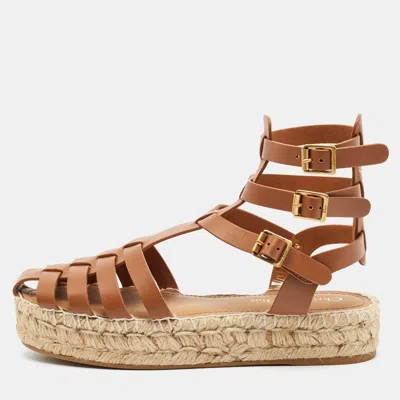 Pre-owned Dior Marine Size 37 Brown Leather Espadrille Sandals