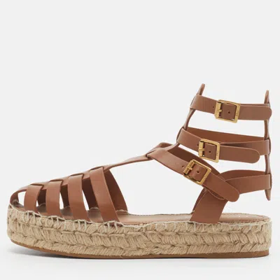 Pre-owned Dior Marine Size 39 Brown Leather Espadrille Sandals