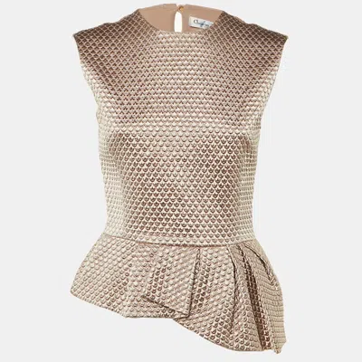 Pre-owned Dior Mauve Pink Textured Wool & Silk Peplum Top M