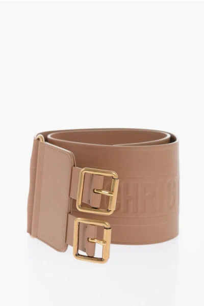 Dior Maxi Leather Waist Belt With Double Golden Buckle 100mm In Neutral