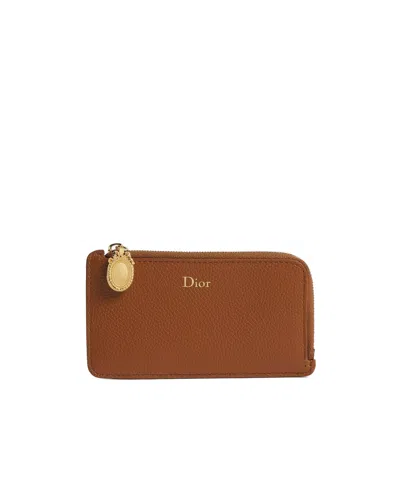 Dior Médaillon Cosmos Zipped Card Holder In Brown