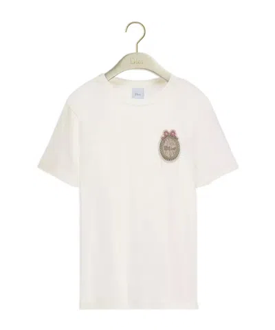 Dior Médaillon Embroidered Fitted T-shirt In Neutral
