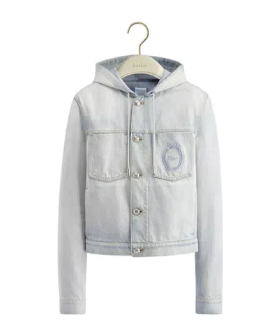 Dior Medaillon Embroidered Hooded Jacket In Blue