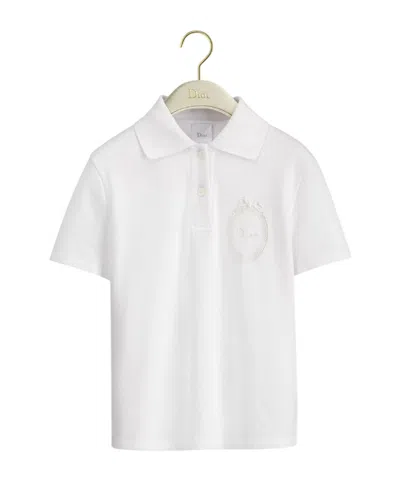 Dior Médaillon Embroidered Polo Shirt In White
