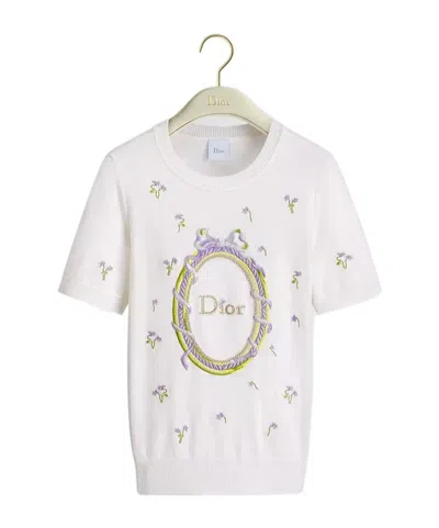 Dior Médaillon Embroidered Short-sleeved Sweater In White