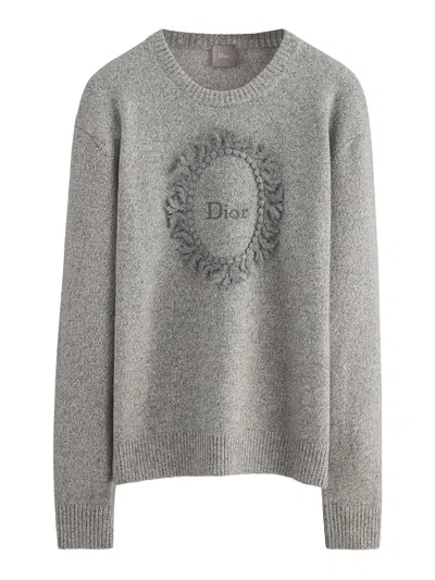 Dior Médaillon Knit Sweater In Gray Wool And Alpaca