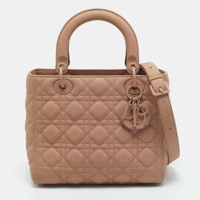 Pre-owned Dior Medium Beige Ultra Matte Cannage Leather Tote In Sand