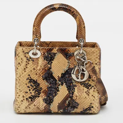 Pre-owned Dior Medium Beige/brown Python And Sequins Tote
