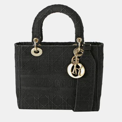 Pre-owned Dior Medium Black Cannage Embroidery Lady D-lite Tote And Shoulder Bag