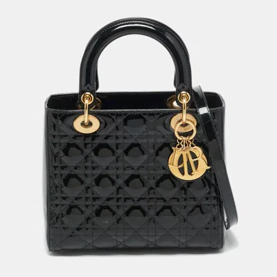 Pre-owned Dior Medium Black Cannage Patent Leather Tote