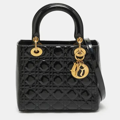 Pre-owned Dior Medium Black Cannage Patent Leather Tote