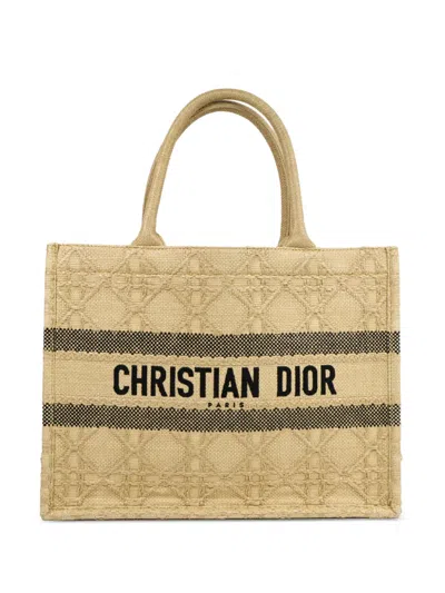 Pre-owned Dior Medium Book Rattan Tote Bag In Neutrals
