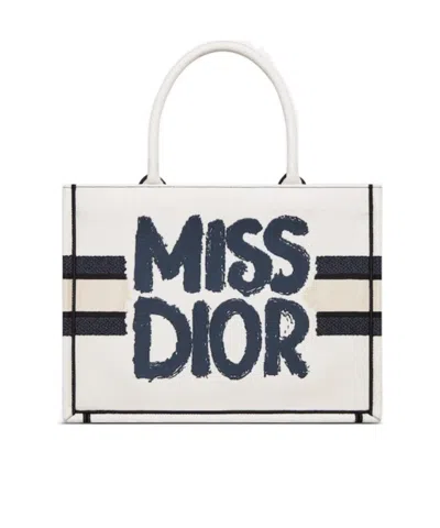 Dior Medium Book Tote Handbag In White