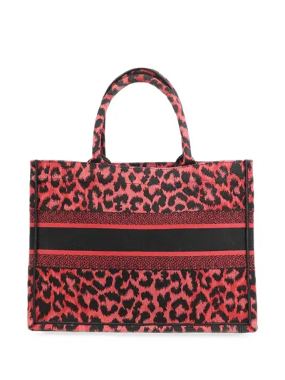 Pre-owned Dior Medium Book Tote Leopard-print Tote Bag In Red