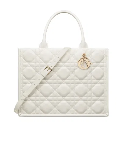 Dior Medium Book Tote Shoulder Bag In White